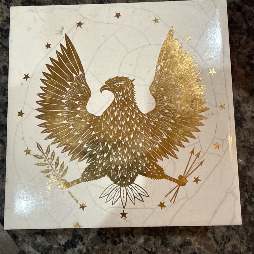 Antique H. & R. Johnson English Art Tile c. 1900 – Gold Eagle Design